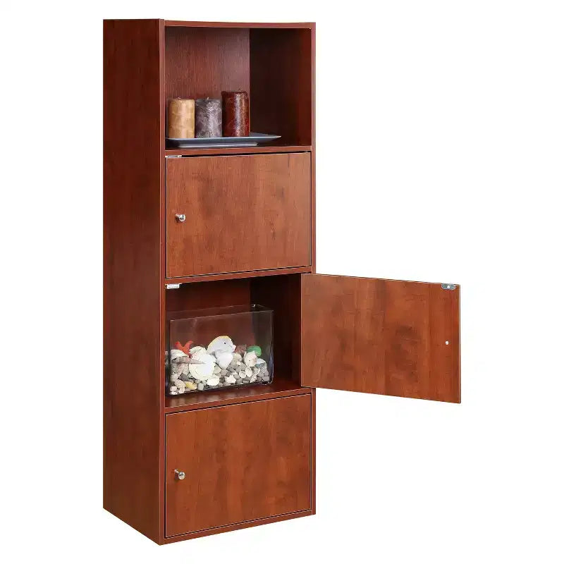Armoire de rangement à 3 portes avec étagère à cases ouvertes Merisier / Faux bouleau / Marbre blanc / Bois de grange / Rose