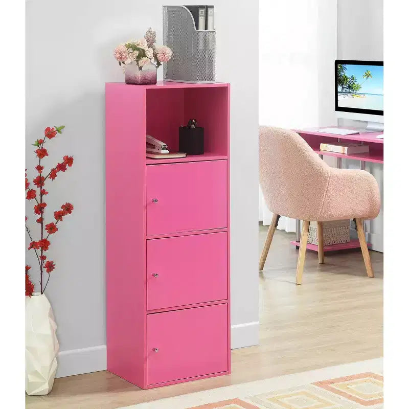 Armoire de rangement à 3 portes avec étagère à cases ouvertes Merisier / Faux bouleau / Marbre blanc / Bois de grange / Rose