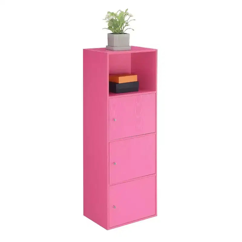 Armoire de rangement à 3 portes avec étagère à cases ouvertes Merisier / Faux bouleau / Marbre blanc / Bois de grange / Rose