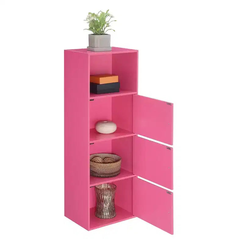 Armoire de rangement à 3 portes avec étagère à cases ouvertes Merisier / Faux bouleau / Marbre blanc / Bois de grange / Rose