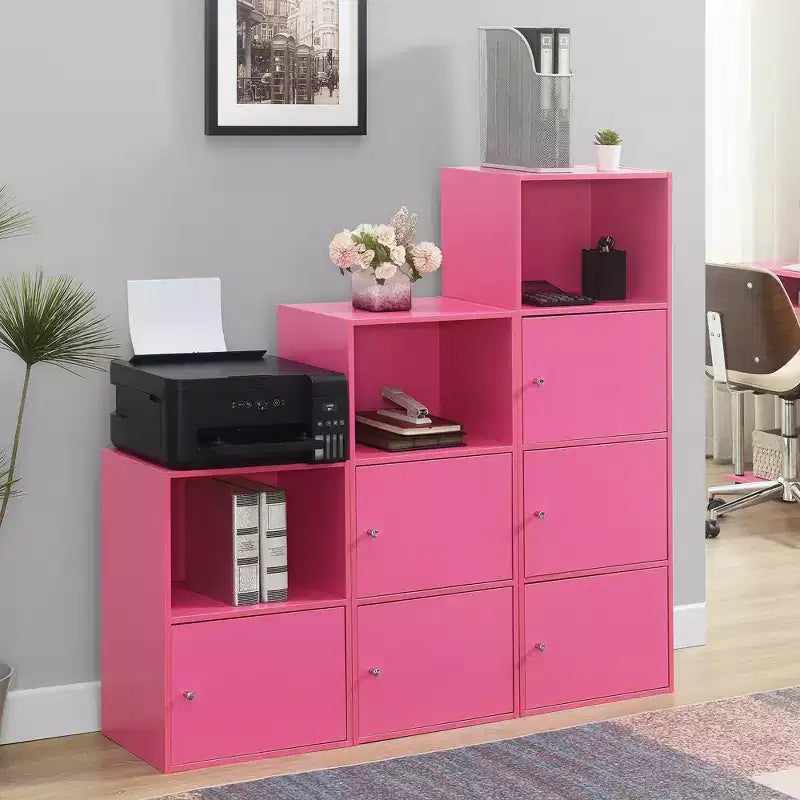 Armoire de rangement à 3 portes avec étagère à cases ouvertes Merisier / Faux bouleau / Marbre blanc / Bois de grange / Rose