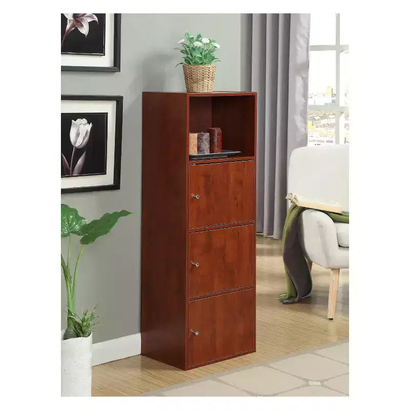 Armoire de rangement à 3 portes avec étagère à cases ouvertes Merisier / Faux bouleau / Marbre blanc / Bois de grange / Rose