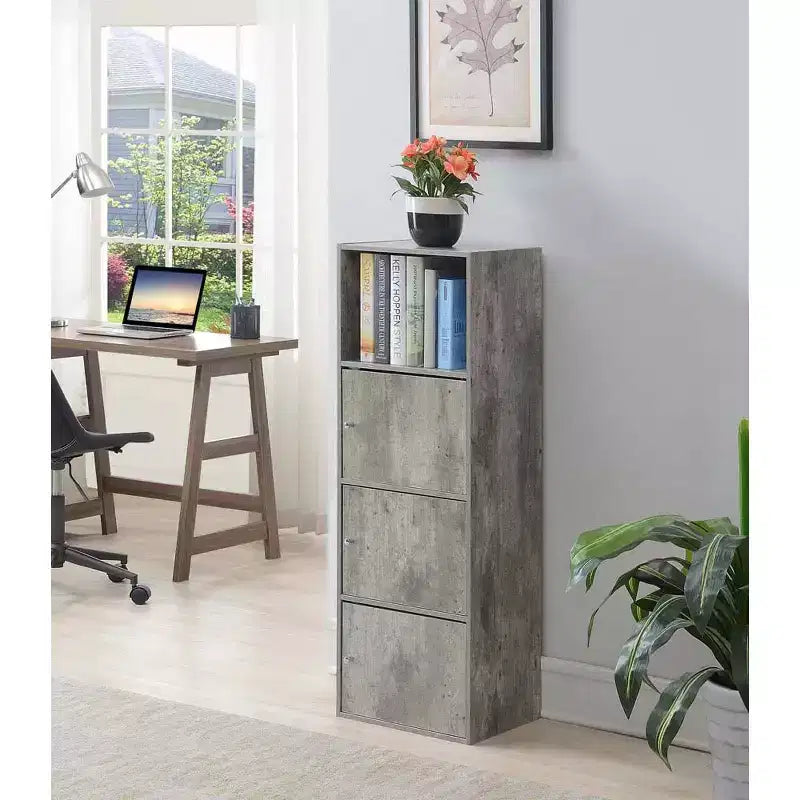 Armoire de rangement à 3 portes avec étagère à cases ouvertes Merisier / Faux bouleau / Marbre blanc / Bois de grange / Rose