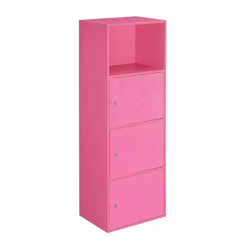 Armoire de rangement à 3 portes avec étagère à cases ouvertes Merisier / Faux bouleau / Marbre blanc / Bois de grange / Rose