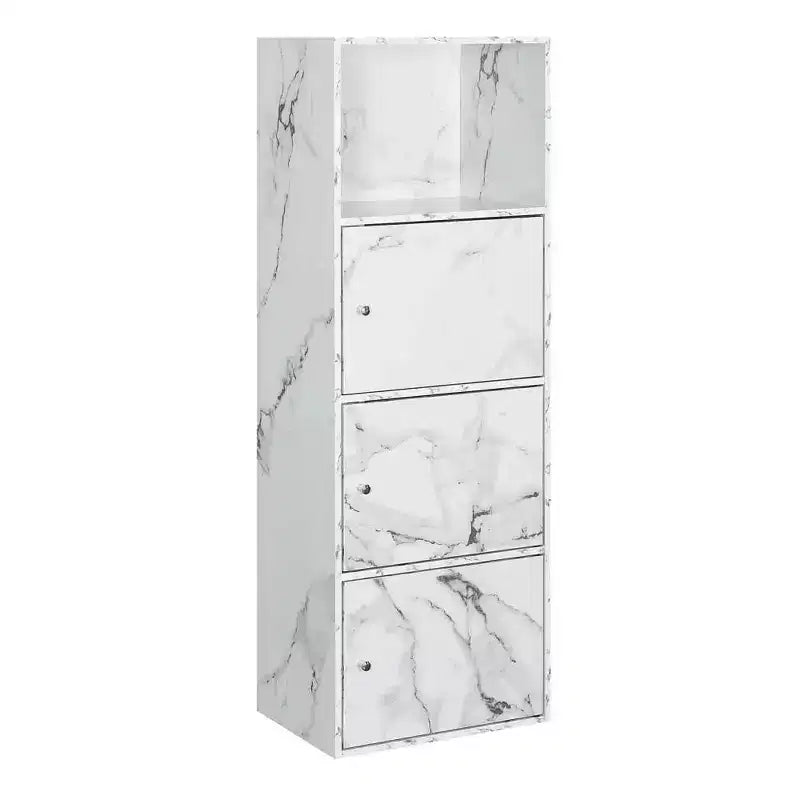 Armoire de rangement à 3 portes avec étagère à cases ouvertes Merisier / Faux bouleau / Marbre blanc / Bois de grange / Rose