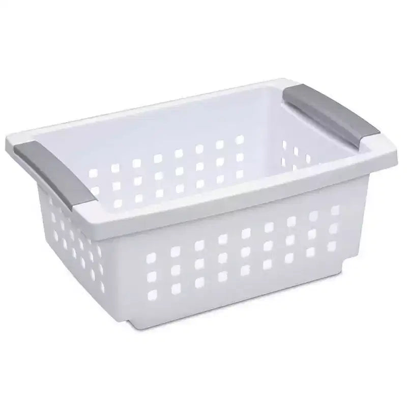Petit panier empilable blanc avec accents gris, paquet de 18