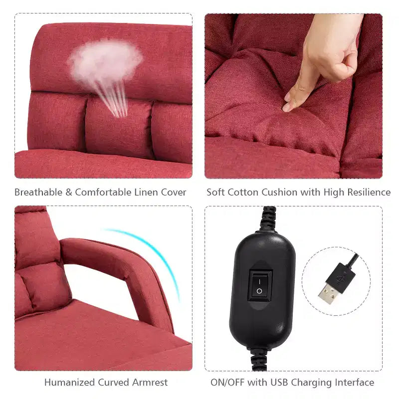 Chaise longue de sol pliable rouge avec oreiller, 5 positions, 1 personne